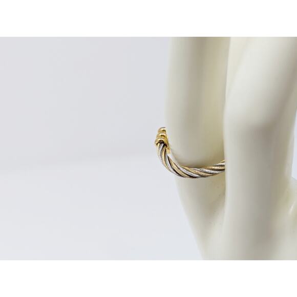 Silver Gold Tone Adjustable Steel Twisted Cable Cuff Bangle Bracelet Ring Set - Picture 4 of 8